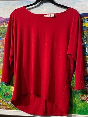 Chico's Red Boatneck High-Low Long Sleeve Tunic Size 1